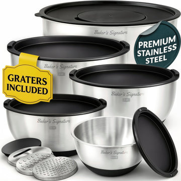Stainless Steel Mixing Bowls with Lids Set of 5, 3 Graters, Black