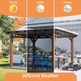 13' x 10' Wooden Garden Gazebo with Metal Roof, Spacious Outdoor Patio Pergola Shade Structure for Backyard, Deck