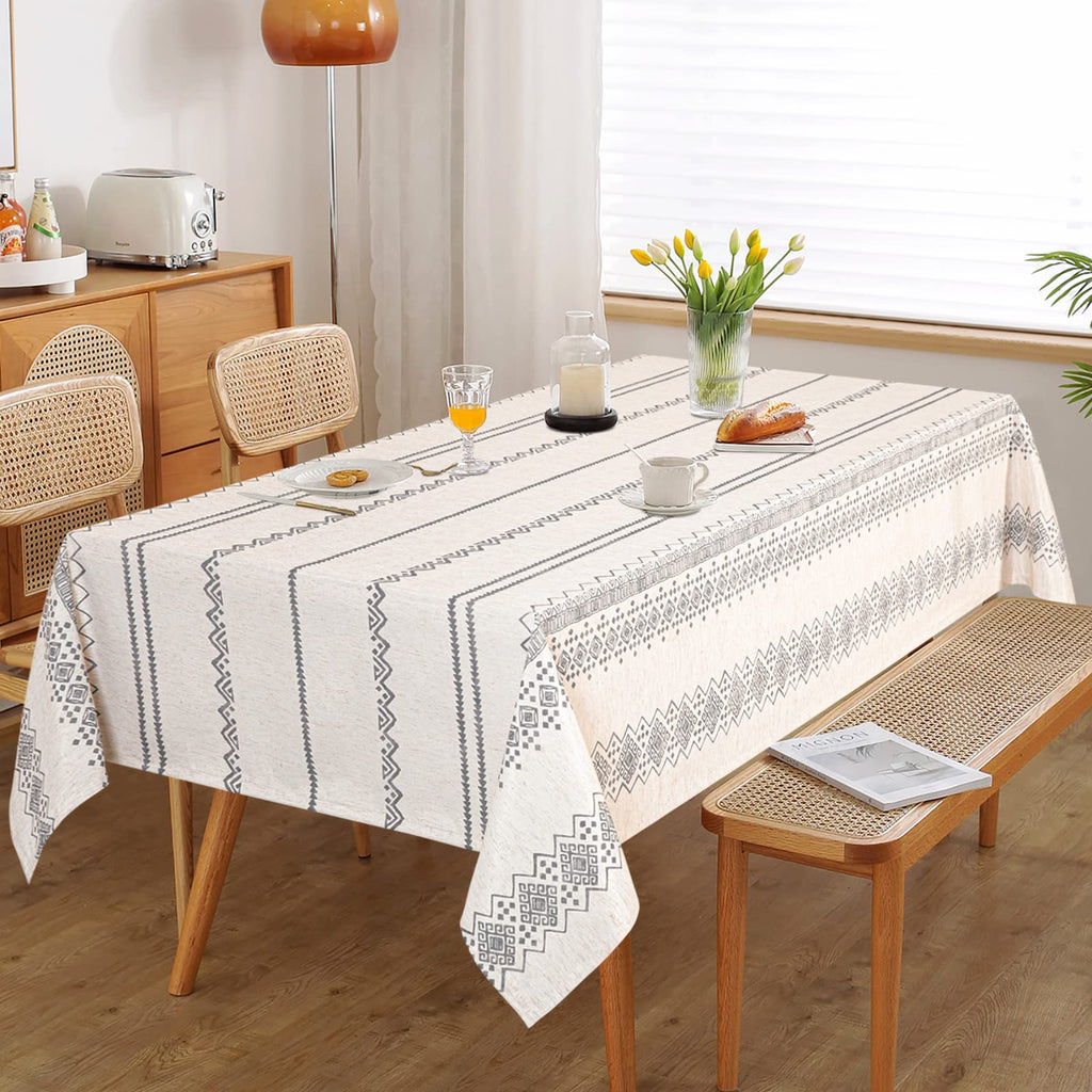 Boho Rectangle Tablecloth 60x84 in, Grey Waterproof Tablecloth