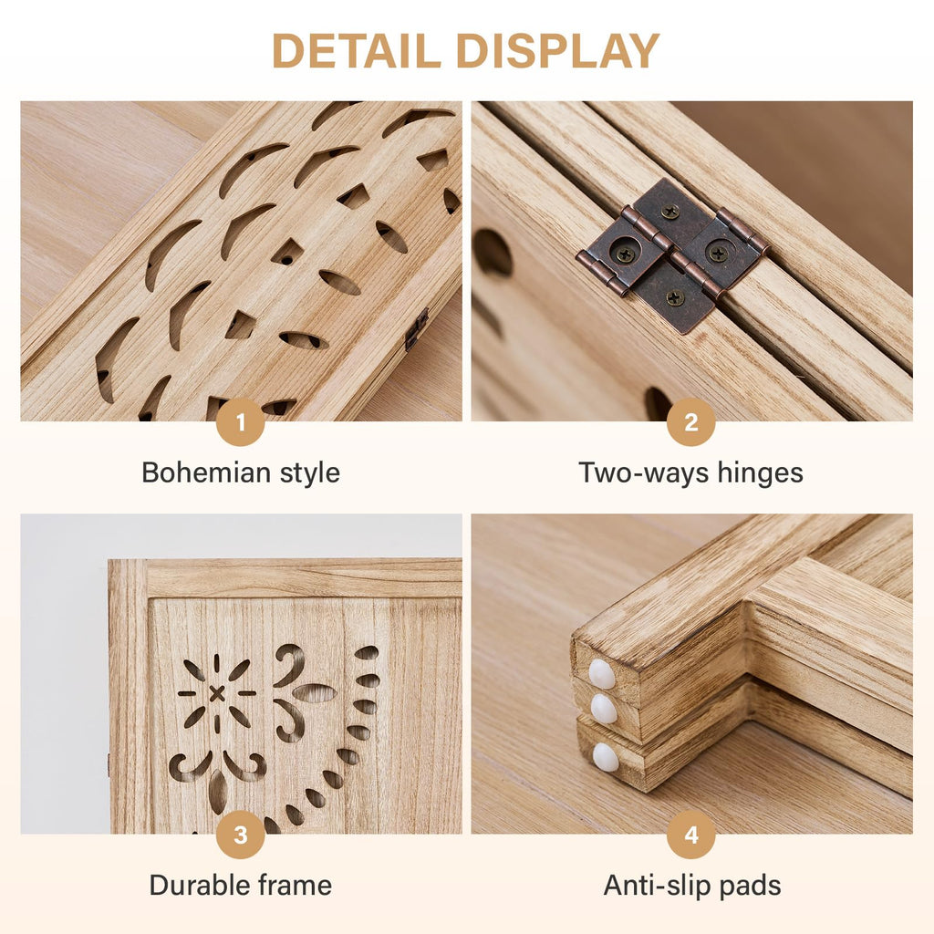 66.9Inch Wooden Room Partition - 3 Panels Boho-Styled Space Room Divider /Office, Headboard & Yoga/Photo/Video Call