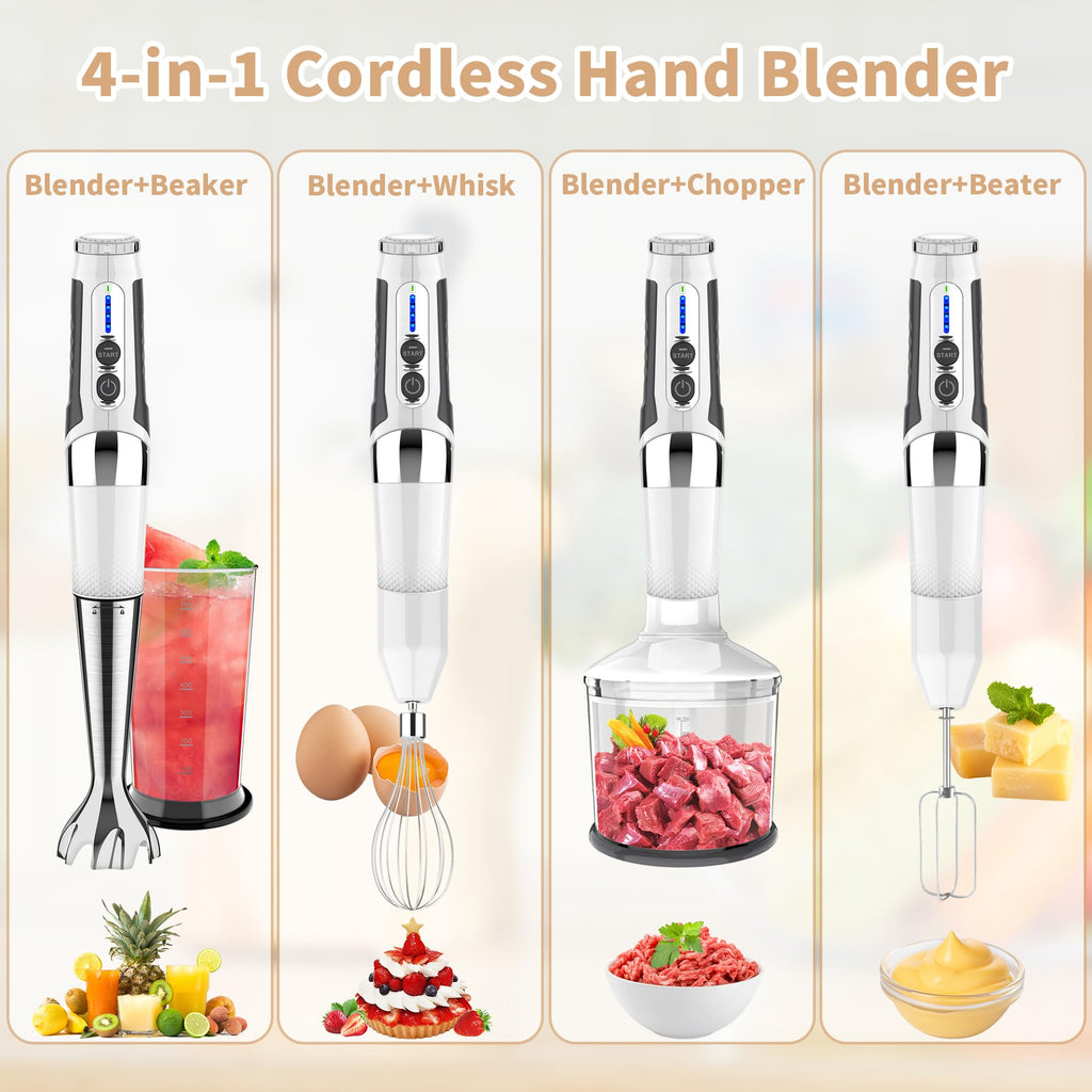 4-in-1 Cordless Immersion Blender, 21-Speed, 3-Angle Adjust, White