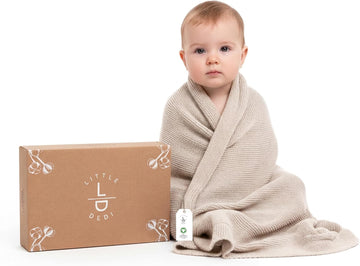 Organic Cotton Baby Blanket 30x40, Stone - GOTS Certified, Soft Knit Swaddle with Gift Box, Breathable Nursery