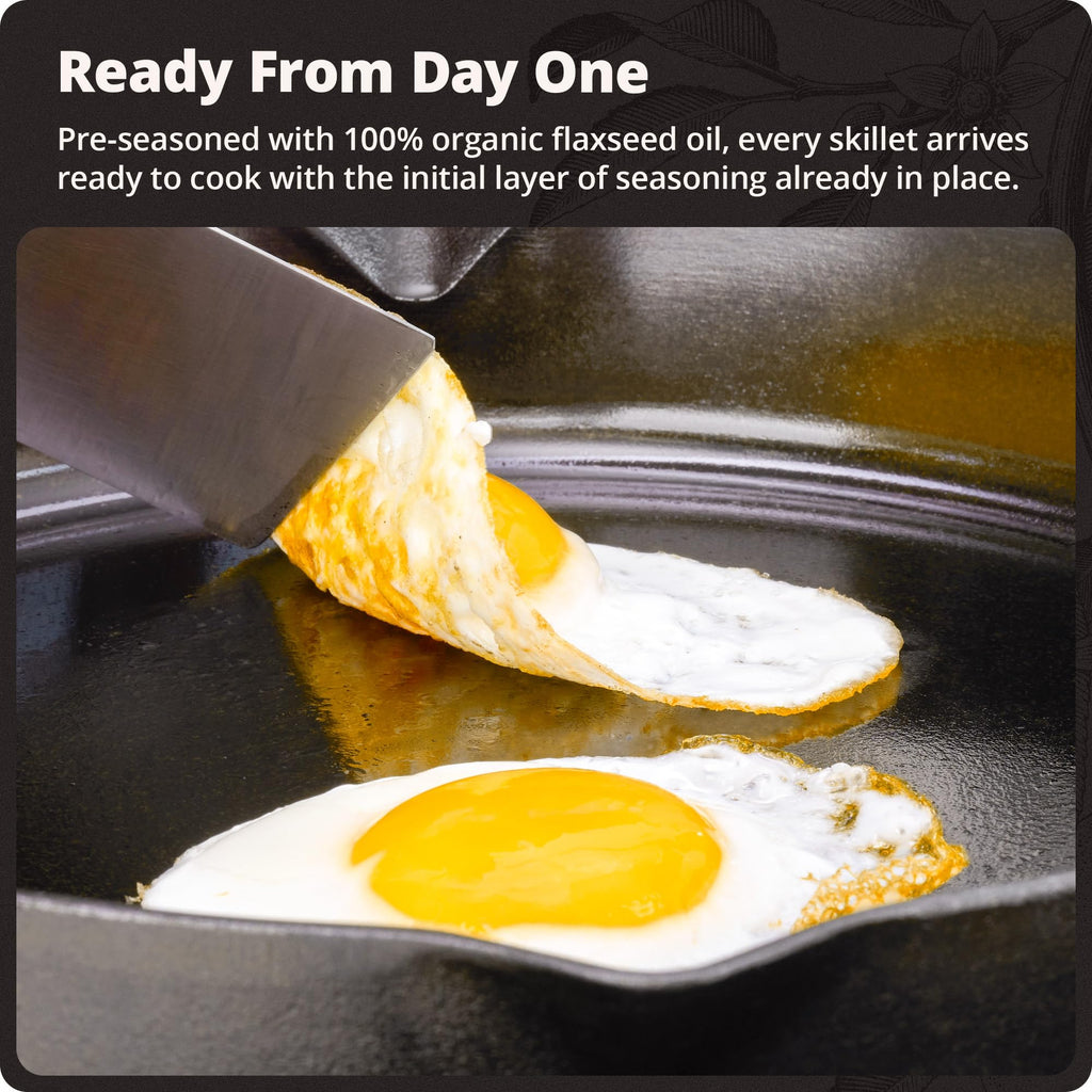 12" Cast Iron Skillet, Smooth Surface, Nonstick-Like Release