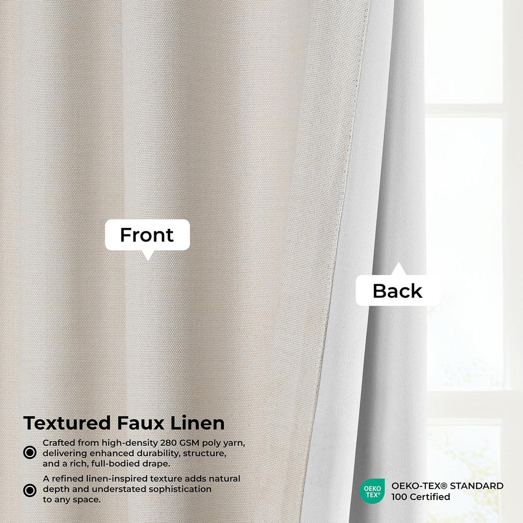 Faux Linen Extra Wide Curtains (1 Panel) - 100W X 84L, Birch Taupe