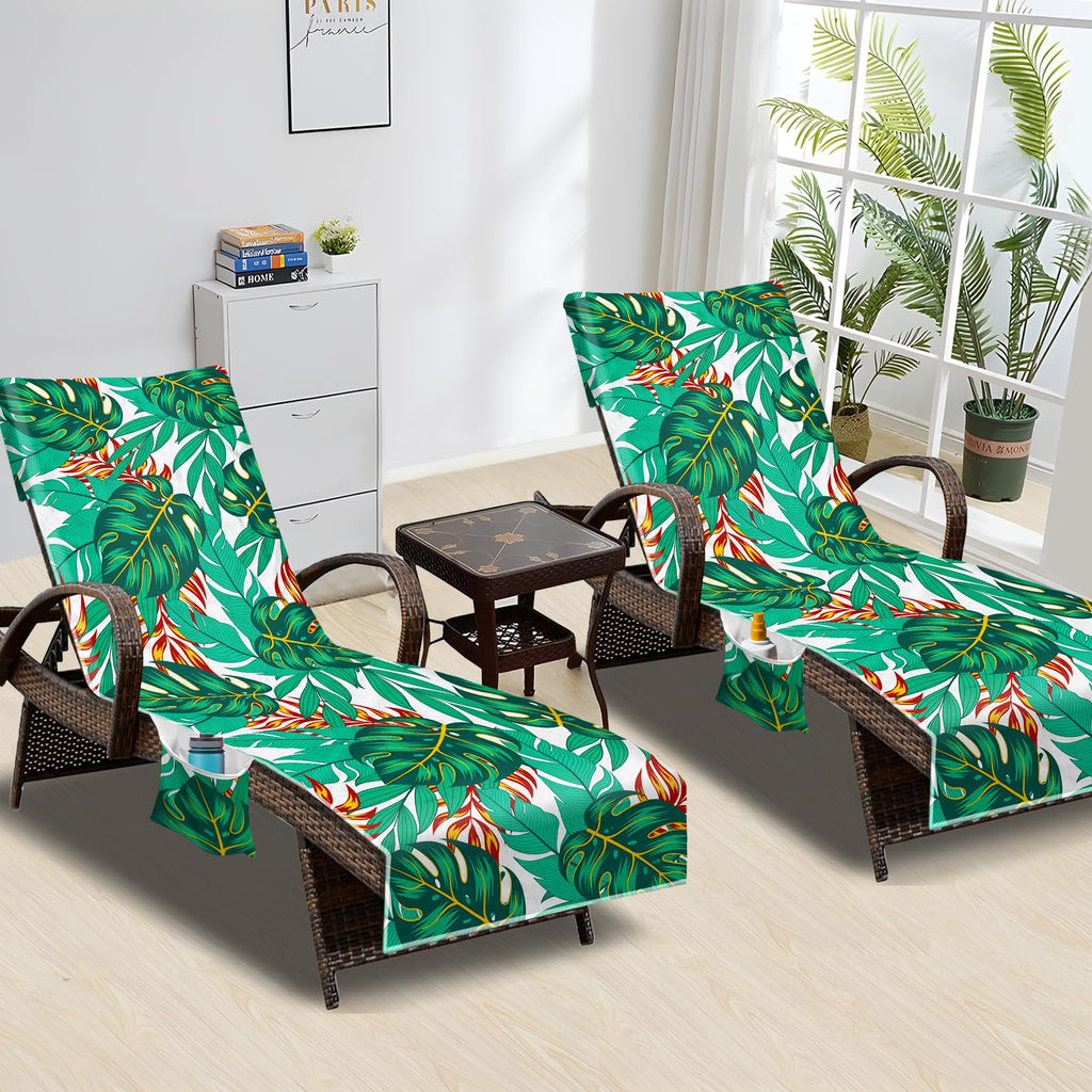 Lounge Chair Towel Cover, (Pack of 2), Beach Chair Cover with Pockets, Pool Chair Covers for Outdoor Beach Furniture