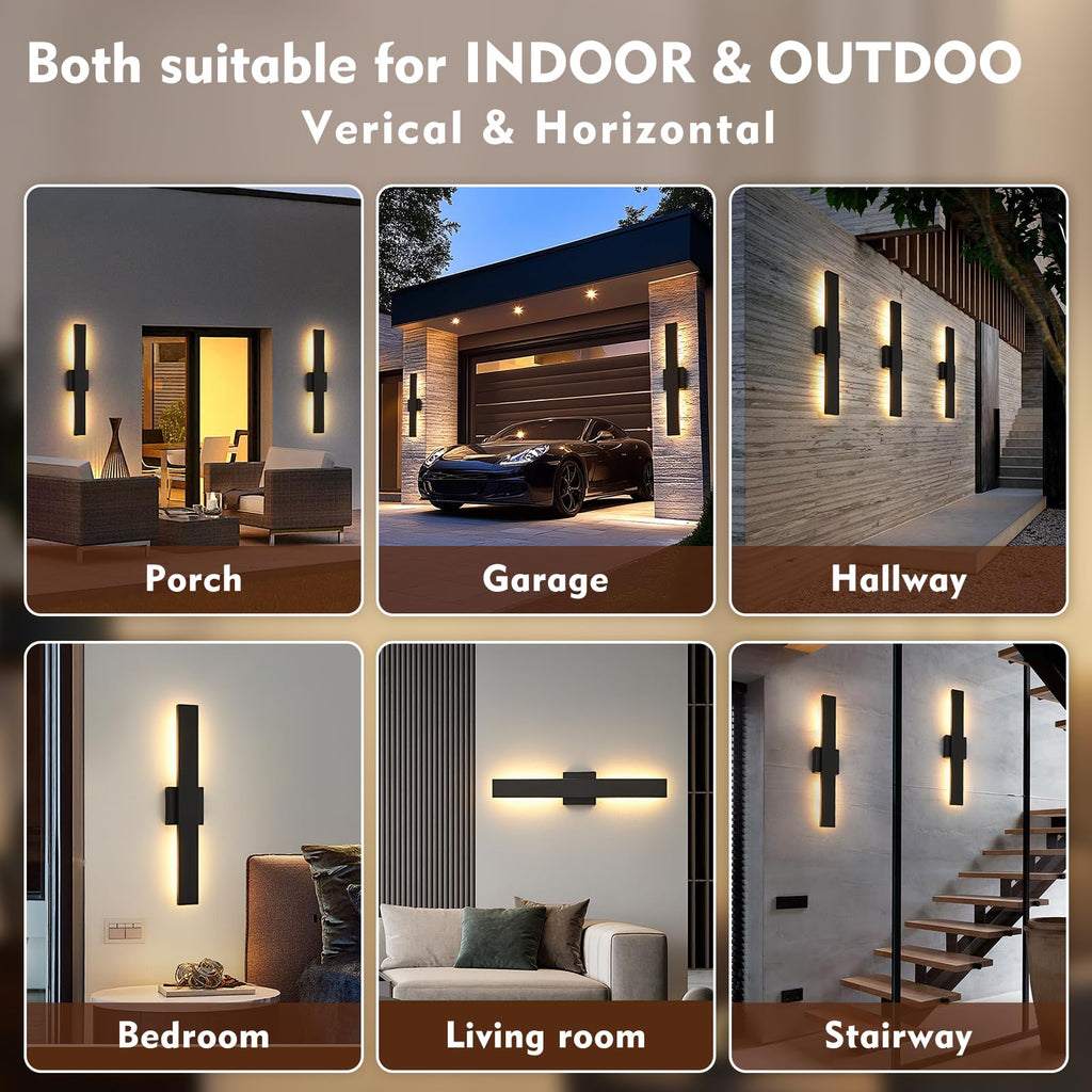 23.6inch Long Outdoor Modern LED Wall Light, 24W Waterproof IP65 Warm White Led Wall Mount Lighting Fixture Black