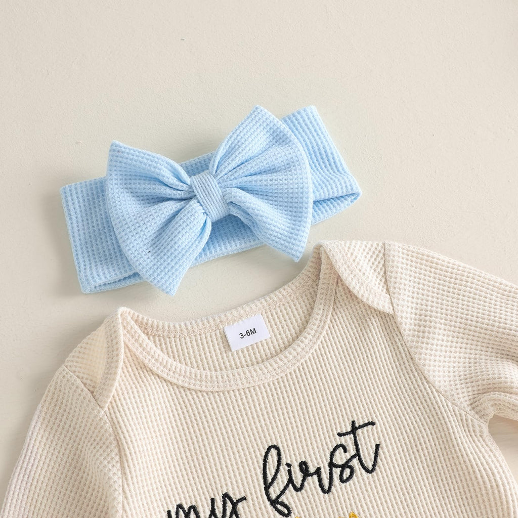 Baby Girl Hanukkah Outfits Long Sleeve Jumpsuit with Headband (My first Hanukkah Beige, )
