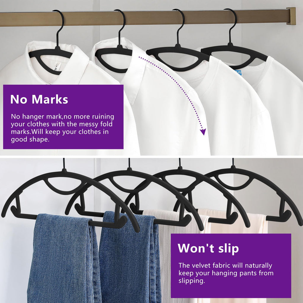 Premium Velvet Hangers 50-Pack, No Shoulder Bump Hangers W/Tie Bar Ultra Thin Space Saving Non Slip Hanger Heavy Duty