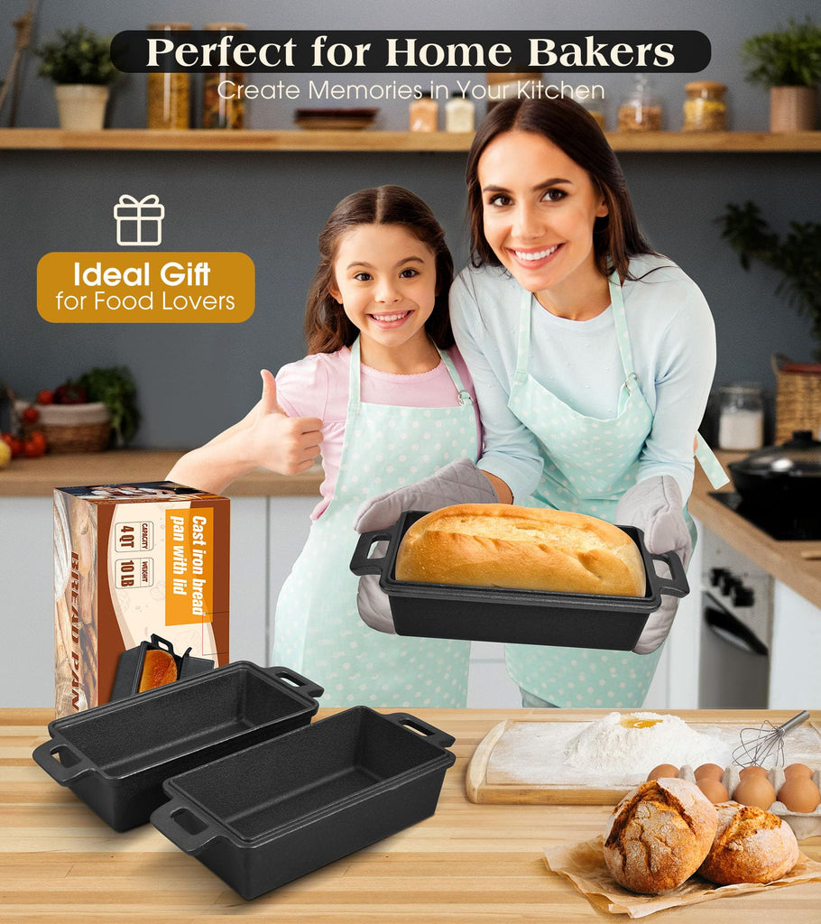 Cast Iron Loaf Pan With Lid, 9×5 in - 2‐in‐1 Heavy‐Duty & Oven‐Safe Loaf Pan for Sourdough & Homemade Bread
