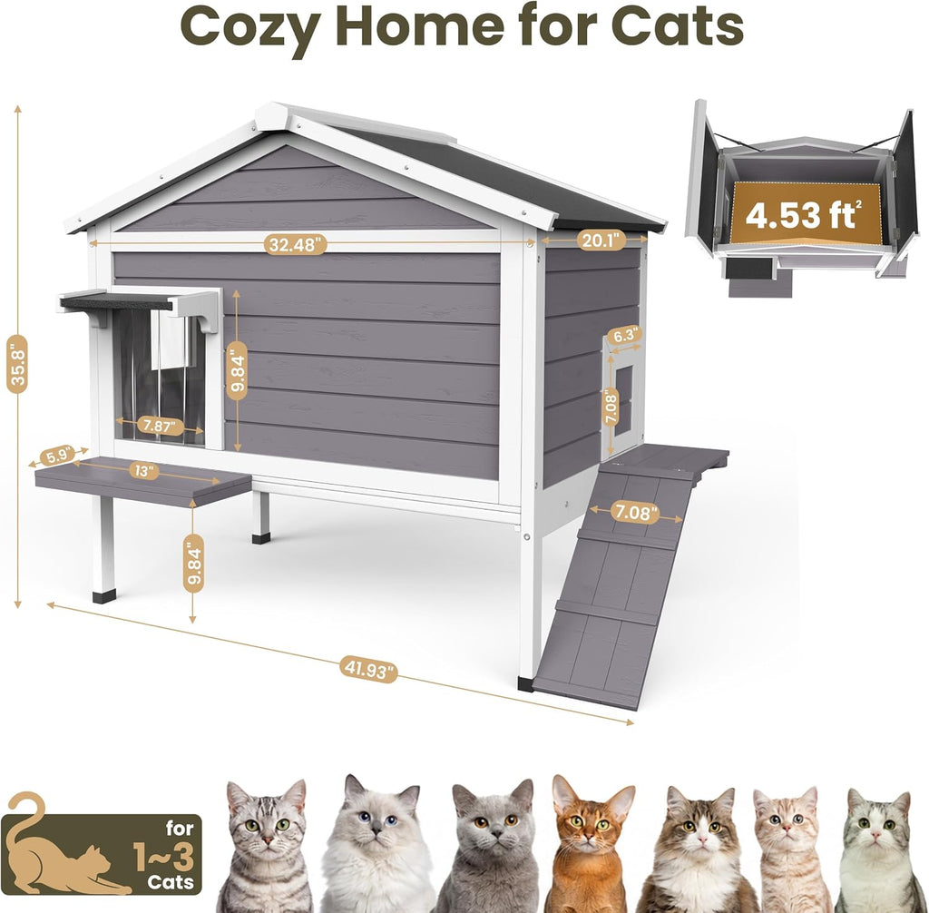 Outdoor Cat House with Insulated Liner, Winter Warm Cat Shelter