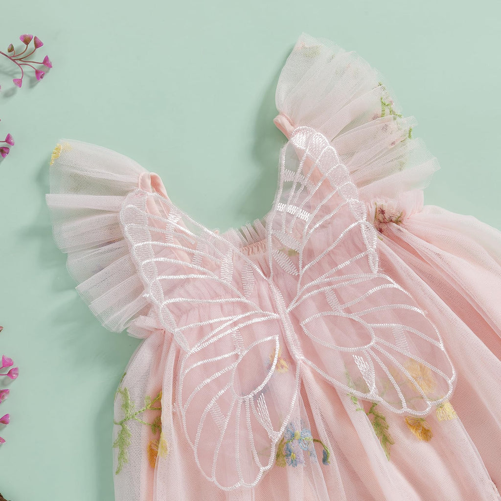 Newborn Infant Baby Girls Clothes Flower Butterfly Embroidery Sleeveless Romper Tulle Mesh Dress Toddler Bodysuit