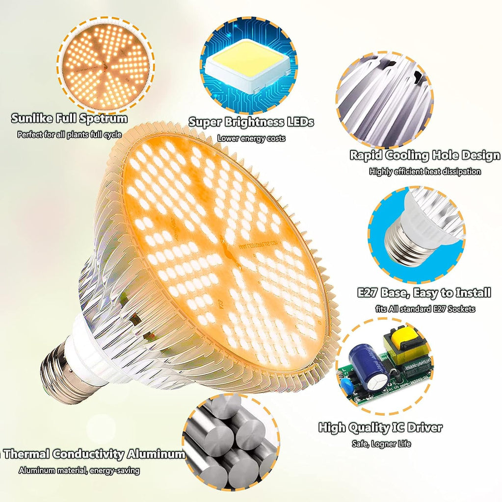 2 Pack 100W Led Grow Light Bulb, Pure Warm Full Spectrum Grow Lights for Indoor Plants, E26 Grow Bulb Garden
