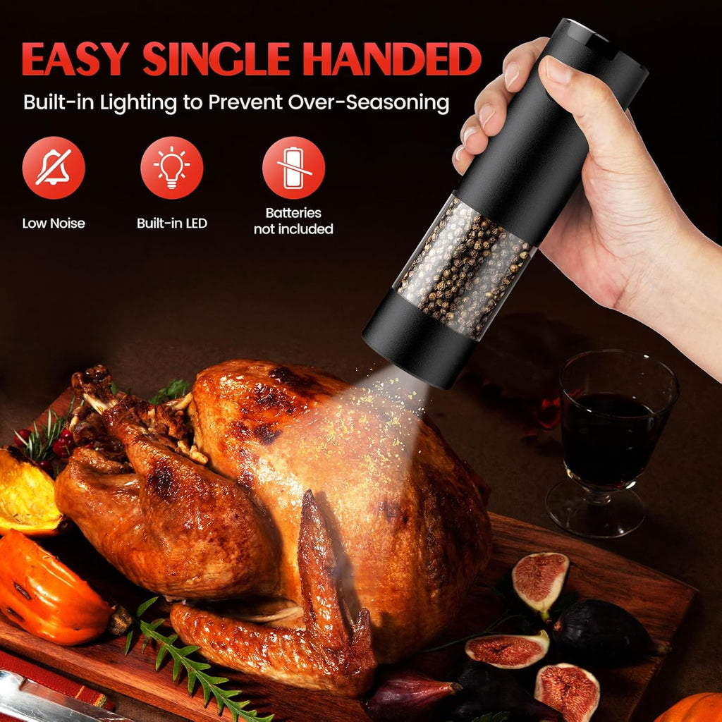 Electric Salt and Pepper Grinder Set Automatic Battery Pepper Mill Shakers Adjustable Coarseness Upgraded Larger - Set of 2