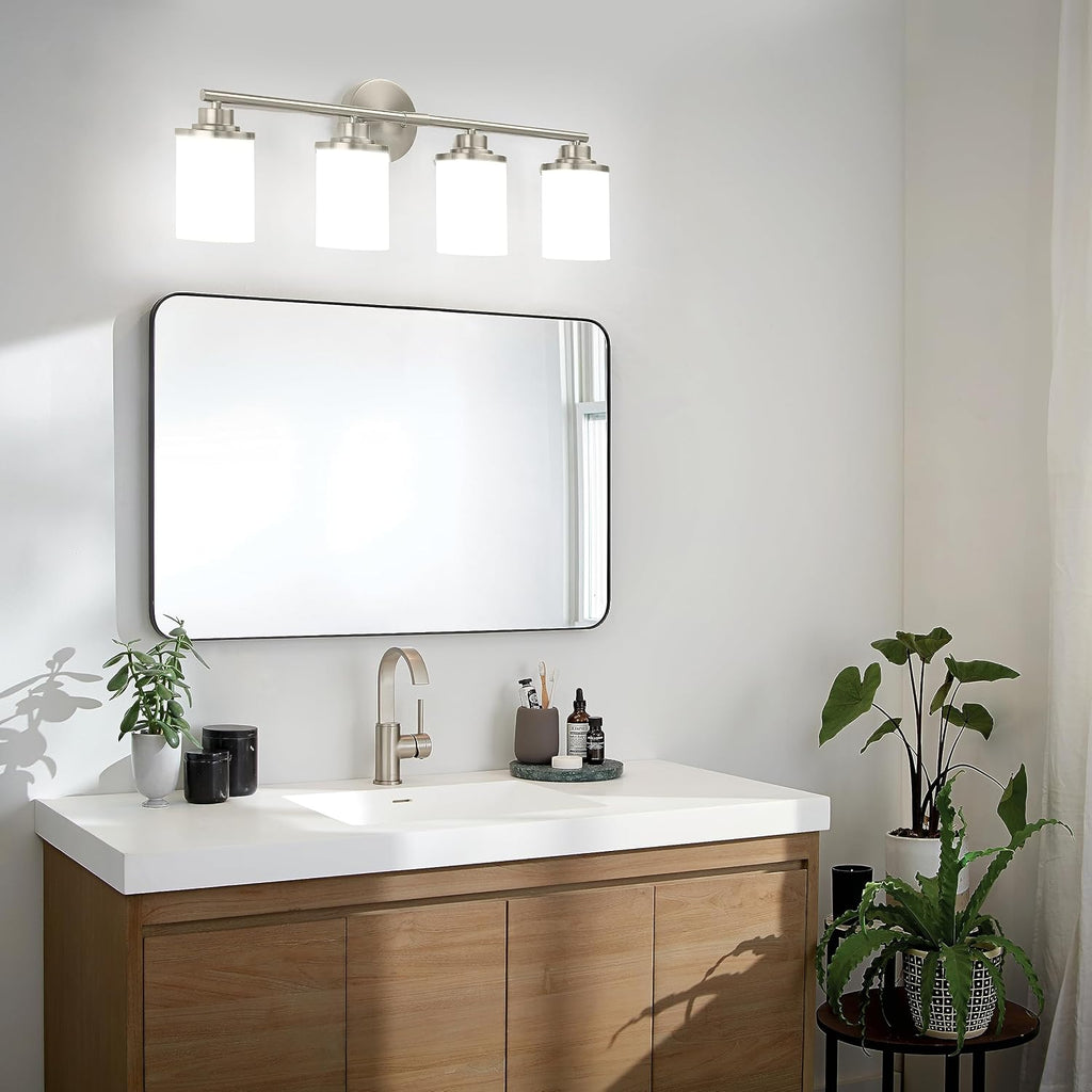 Bathroom Light Fixtures,Brushed Nickel Bathroom Lights,4-Light Vanity Light,Bathroom Light Over Mirror,Modern
