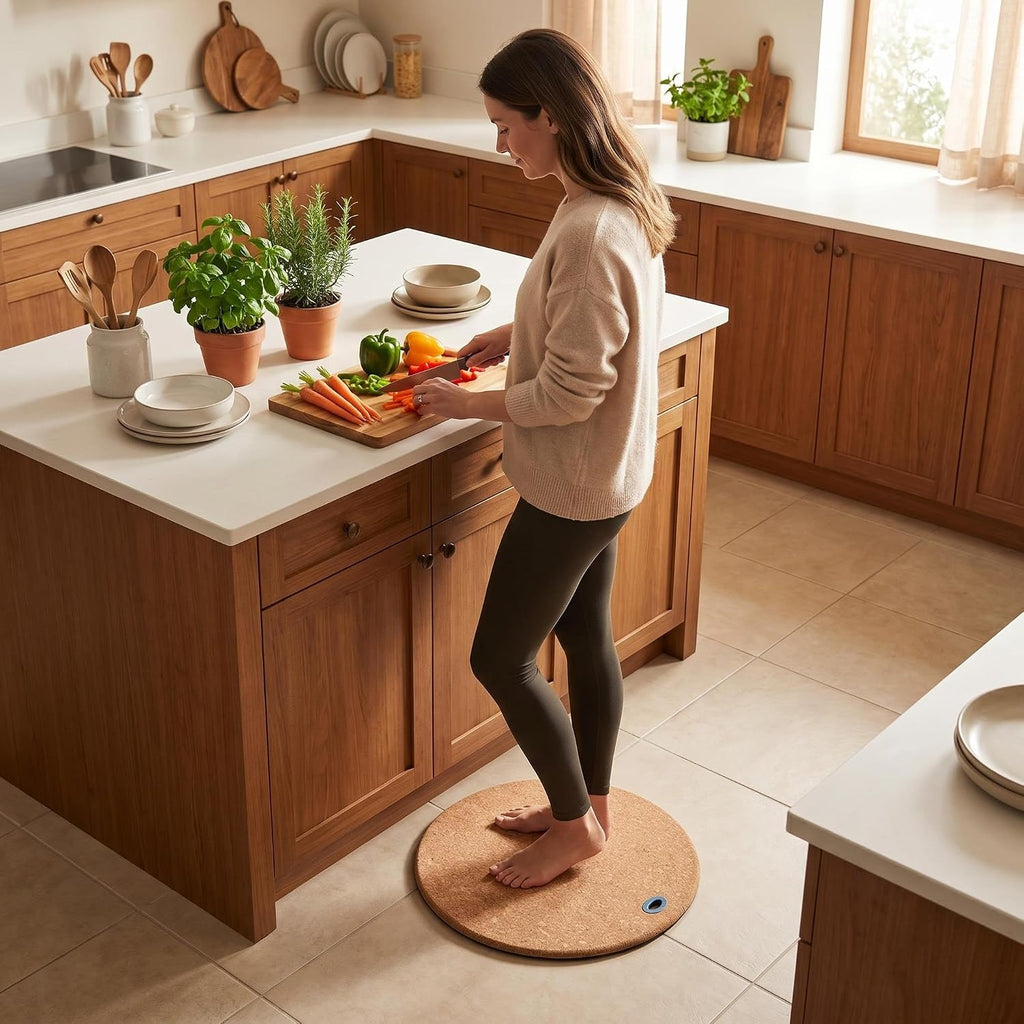 19inch Standing Desk Mat,Round Design Cushioned Cork Anti Fatigue Floor Mat | 0.7" Thick Built‐in Handle, Round Cork