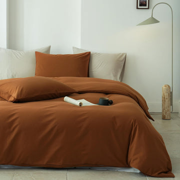100% Washed Cotton Duvet Cover Set 3pcs Linen Feel Duvet Cover Breathable Durable Comfy Twill Bedding