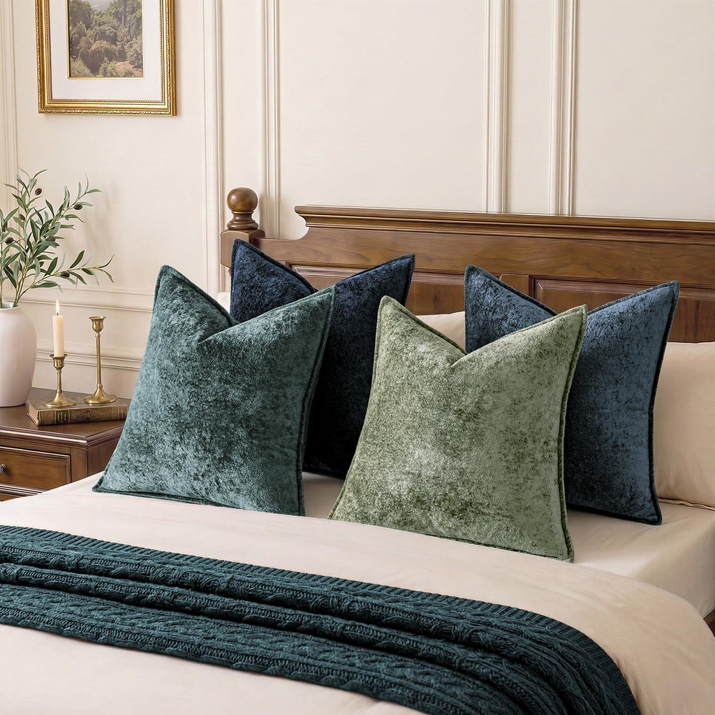 Throw Pillow Covers 18X18 Inch 4 Packs, Soft Velvet Decorative Pillow Cases with 3D Ice Flower, Texture Modern Accent