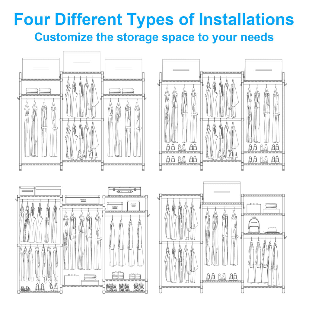 E13C Pro Heavy Duty Closet Organizer System,Freestanding Clothing Racks for Hanging Clothes,Adjustable Garment Rack