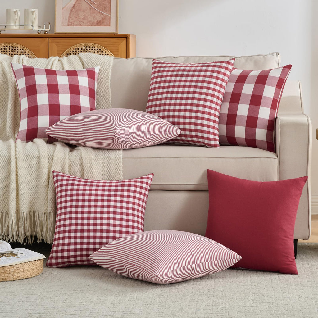 Red and White Buffalo Check Plaid Outdoor Throw Pillow Cover 20x20 Set of 4