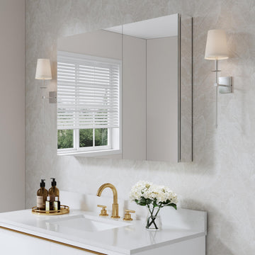 40" x 30" Bathroom Medicine Cabinet with Mirror, Anodized Chrome Aluminum Frame, Surface Mount or Recessed Medicine
