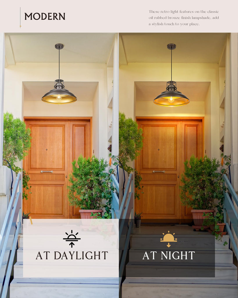 18" Outdoor Pendant Lights for Porch, Farmhouse Pendant Light, Barn Vintage Hanging Light Fixture Island, Adjustable