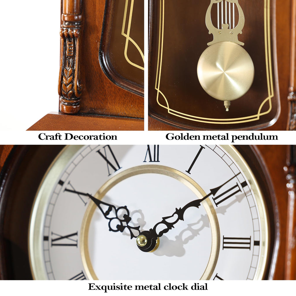 22IN Grandfather Vintage Wall Clock with Pendulum and Chime, Hour/Quarter-Hour Chime, Mahogany Wooden Frame, Large