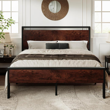Queen Platform Bed Frame with Wooden Headboard and Footboard, Heavy Duty 12 Metal Slats Support, No Box Spring