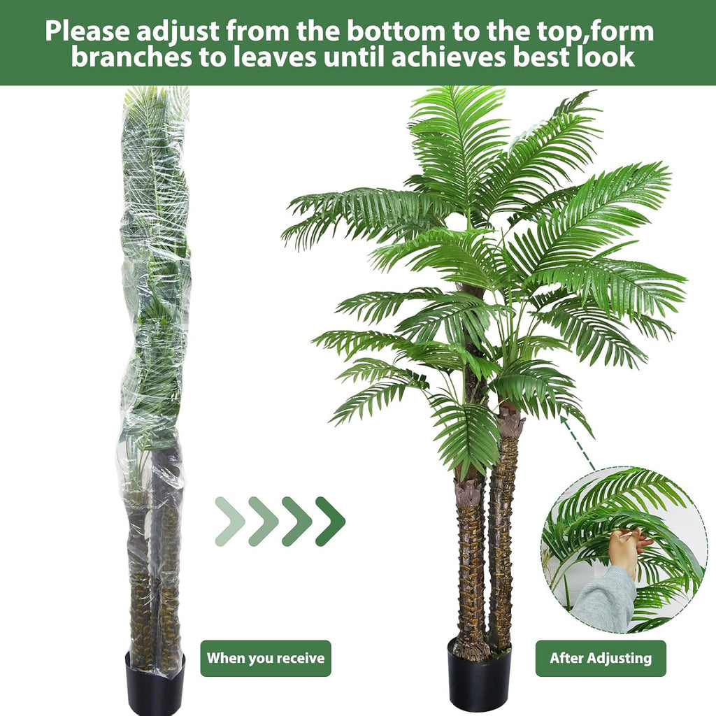 8ft Artificial Palm Tree Fake Palm Plants Outdoor Indoor in Pot Large Faux Palm Plants Front Porch Patio Pool Garden