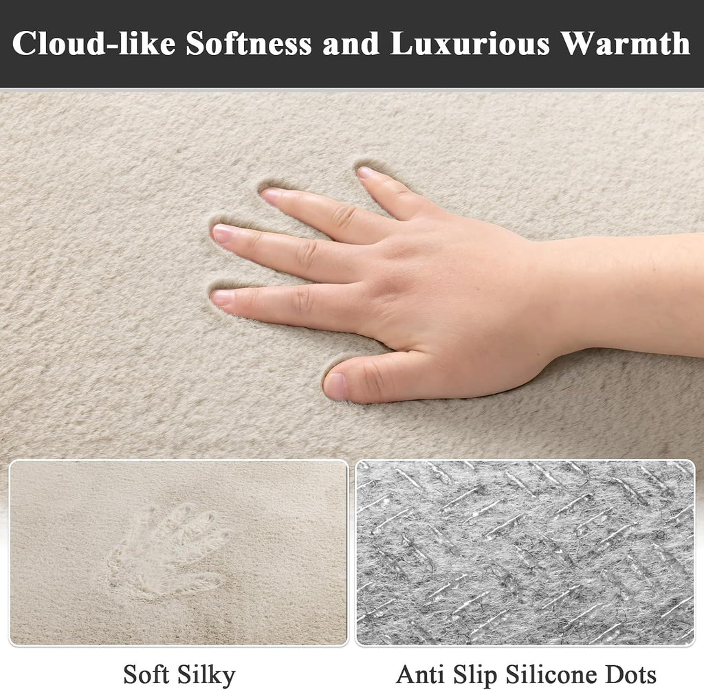 Faux Rabbit Fur Area Rugs Non Slip Washable