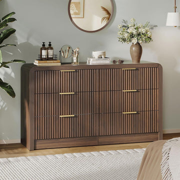 Fluted Drawers Dresser , Wood Dressers with Gold Handles, Modern Dressers with Wave Texture, Large Storage Chest of