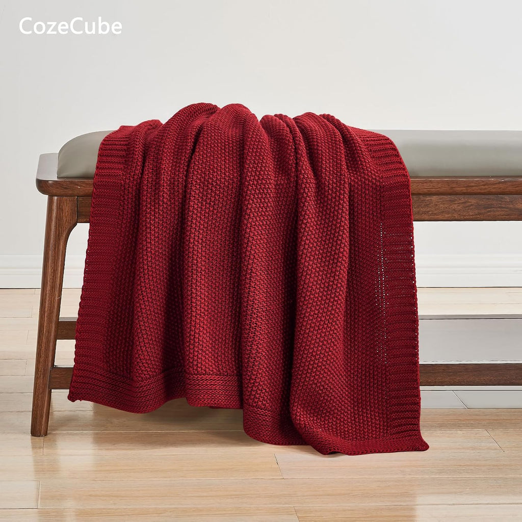 Christmas Red Seed Stitch Throw Blanket 50"x60", Farmhouse Decor