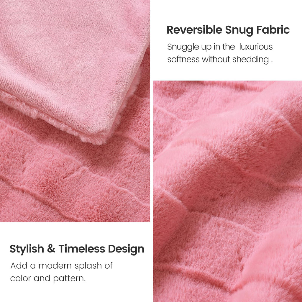 Bliss Fluffy Pink Faux Fur Throw Blanket for Couch, Warm Cozy Soft Throw Blankets for Sofa Bed Living Room, 60x80 Inches