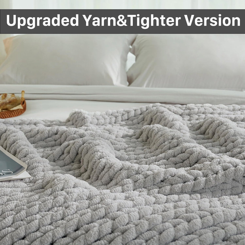 Chunky Knit Throw Blanket Newly Upgraded Heavy Tighter Version, Handmade Chenille Throw Super Soft, Thick Yarn Cable