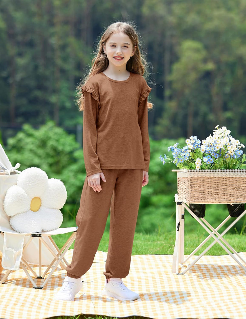 Kids Girls Clothes Ruffled Tops and Pants Sets 2 Piece Fall Outfits