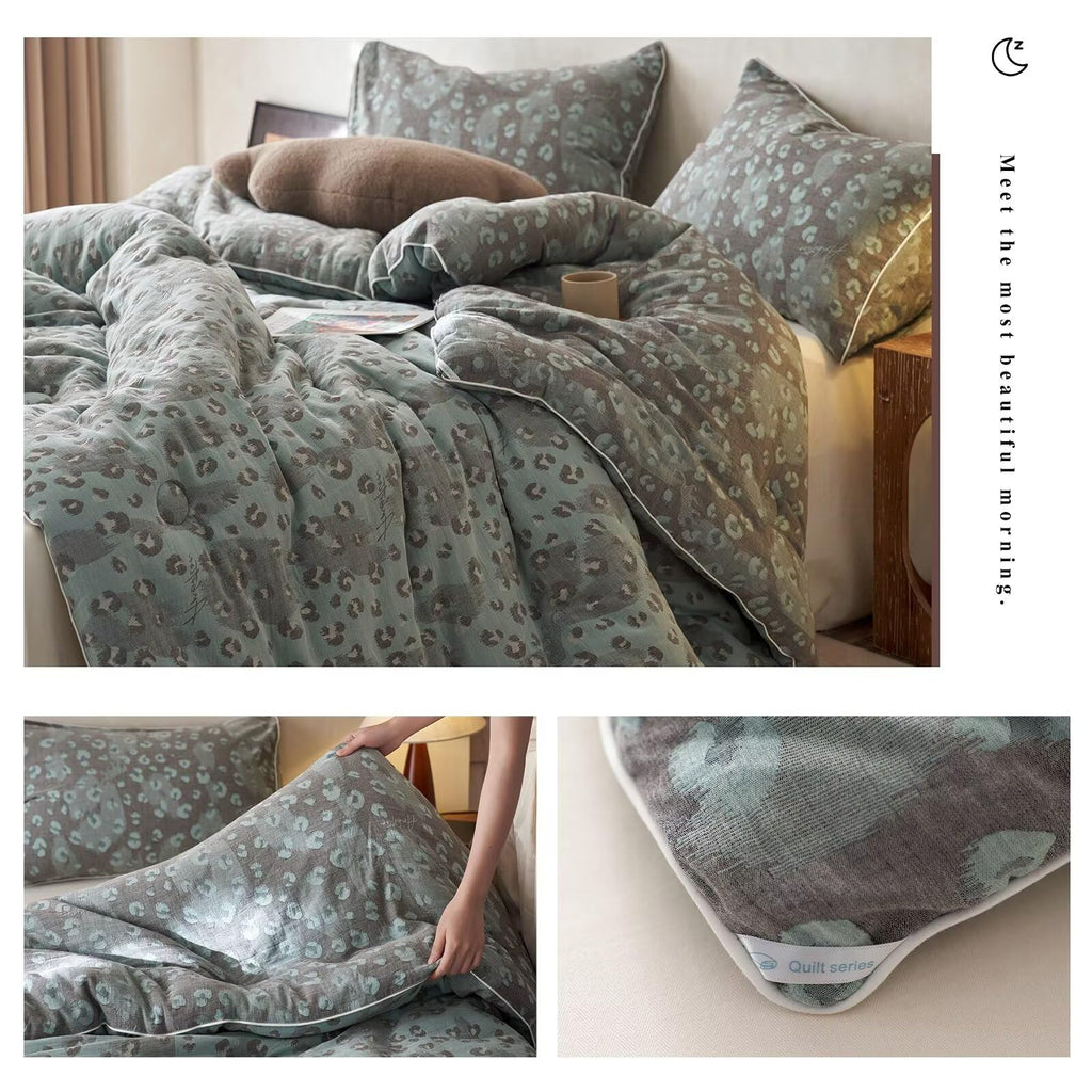 Double Layer Muslin Cotton Comforter Set Leopard Print Shabby Chic Bedding Comforter Set Soft Breathable