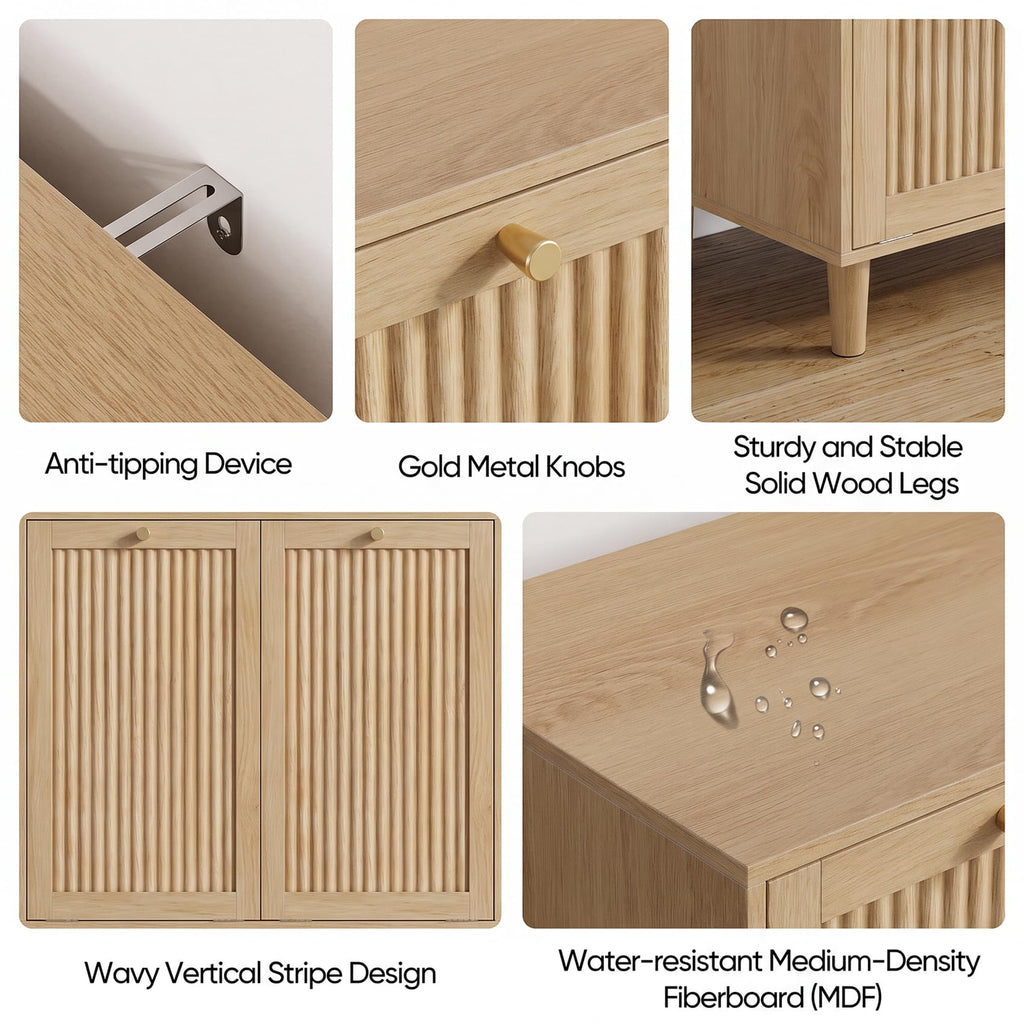 Tilt-Out Dual Laundry Storage Hamper Cabinet, Natural, with 2 Hamper.