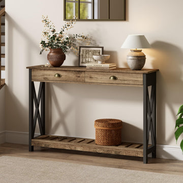 Farmhouse Console Table with Drawer with X Supports