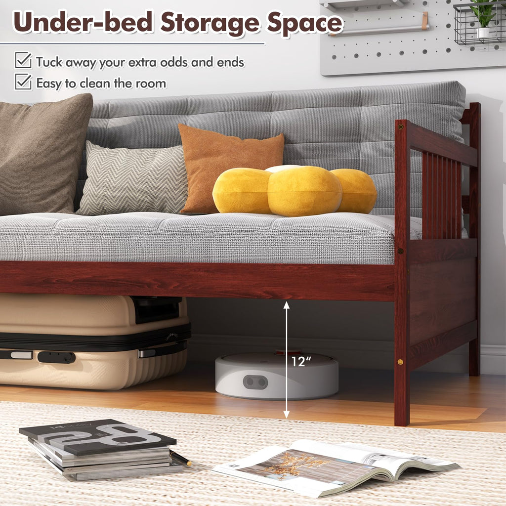 Twin Daybed, Pine Wood Daybed with 3-Side Rails & 10 Support Slats, Under Bed Storage Space, 2-in-1 Sofa Bed Frame