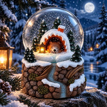 Musical Snow Globe with Light, Bear Winter Snow Globe Music Box Playing Winter Wonderland, Hand-Shake Floating Snow