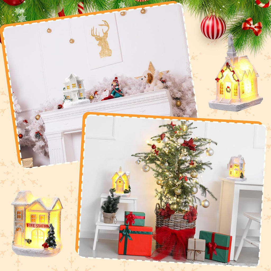 26 Pcs Christmas Winter Village Set, Cute, 8 LED Houses Trees Snow