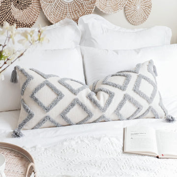 Decorative Long Lumbar Pillow Cover 14x40 Boho, Super Soft Chenille Extra Long Lumbar Pillow Case Cover with Tassel