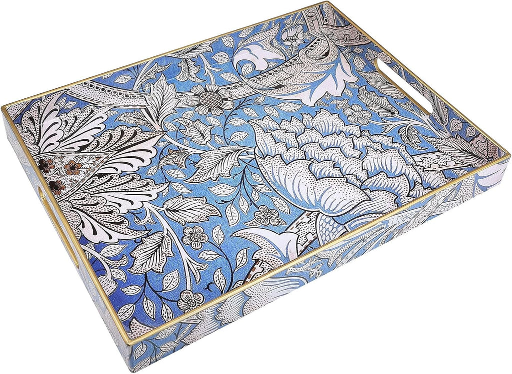 Rectangle Serving Tray with Handles, Coffee Table Tray for Ottoman, Living Room, Outdoor Tray for Patio Entertaining