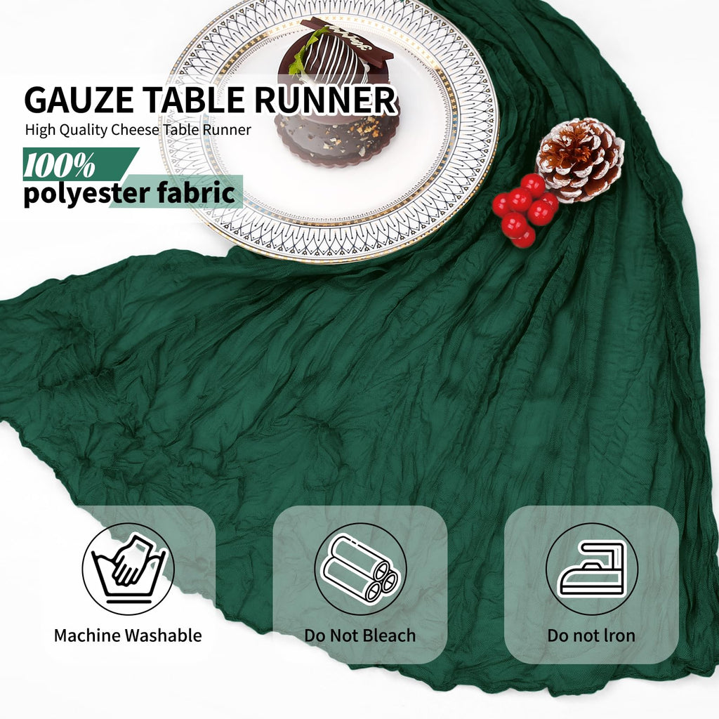 4 Pack Pack Dark Green Cheesecloth Table Runner 10Ft, Christmas Table Runner 21.5 X 120 inch, Semi Sheer Cheese Cloth