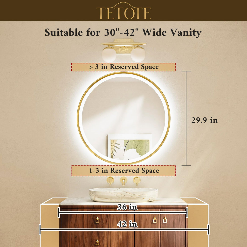 Round Led Lighted Bathroom Mirror Matte Black Frame 30 Inch Front and Backlit Circle Round Light up Vanity Mirror