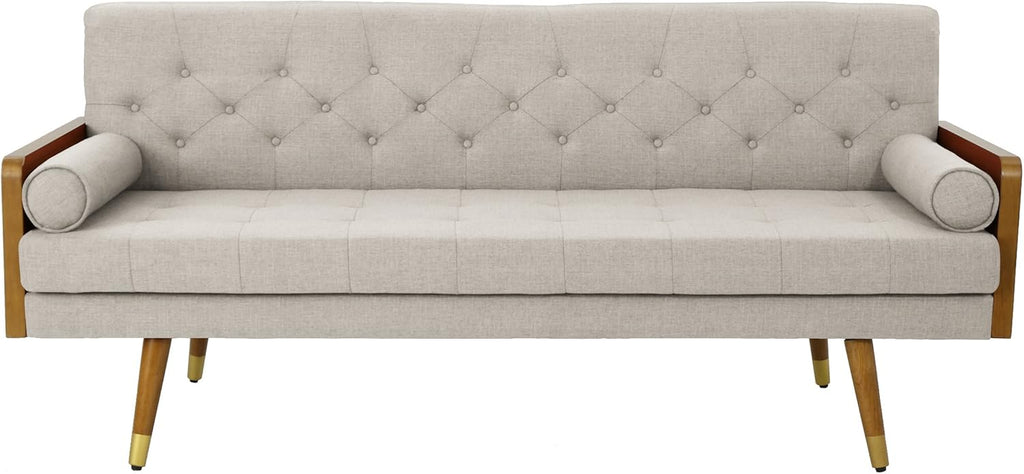 Aidan Mid Century Modern Tufted Fabric Sofa, Beige