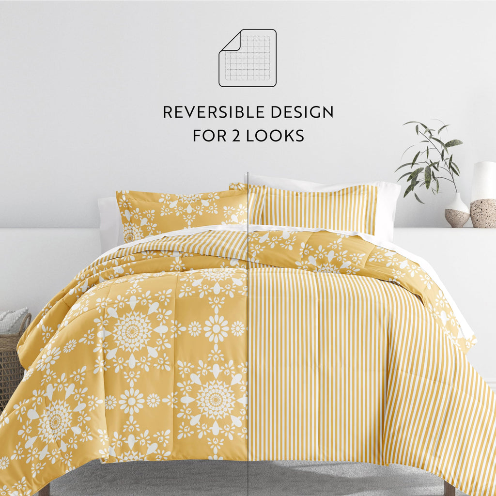 Comforter Set Patterned Microfiber All Season Down-Alternative Ultra Soft Bedding in Daisy Medallion - Full/Queen