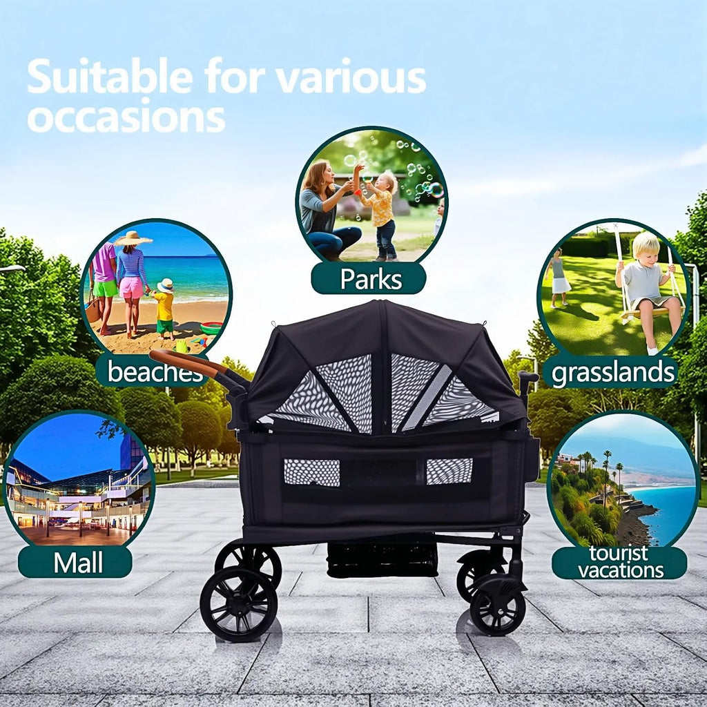 Luxury Wagon Stroller for 2 Kids & Cargo-Lightweight Travel Stroller