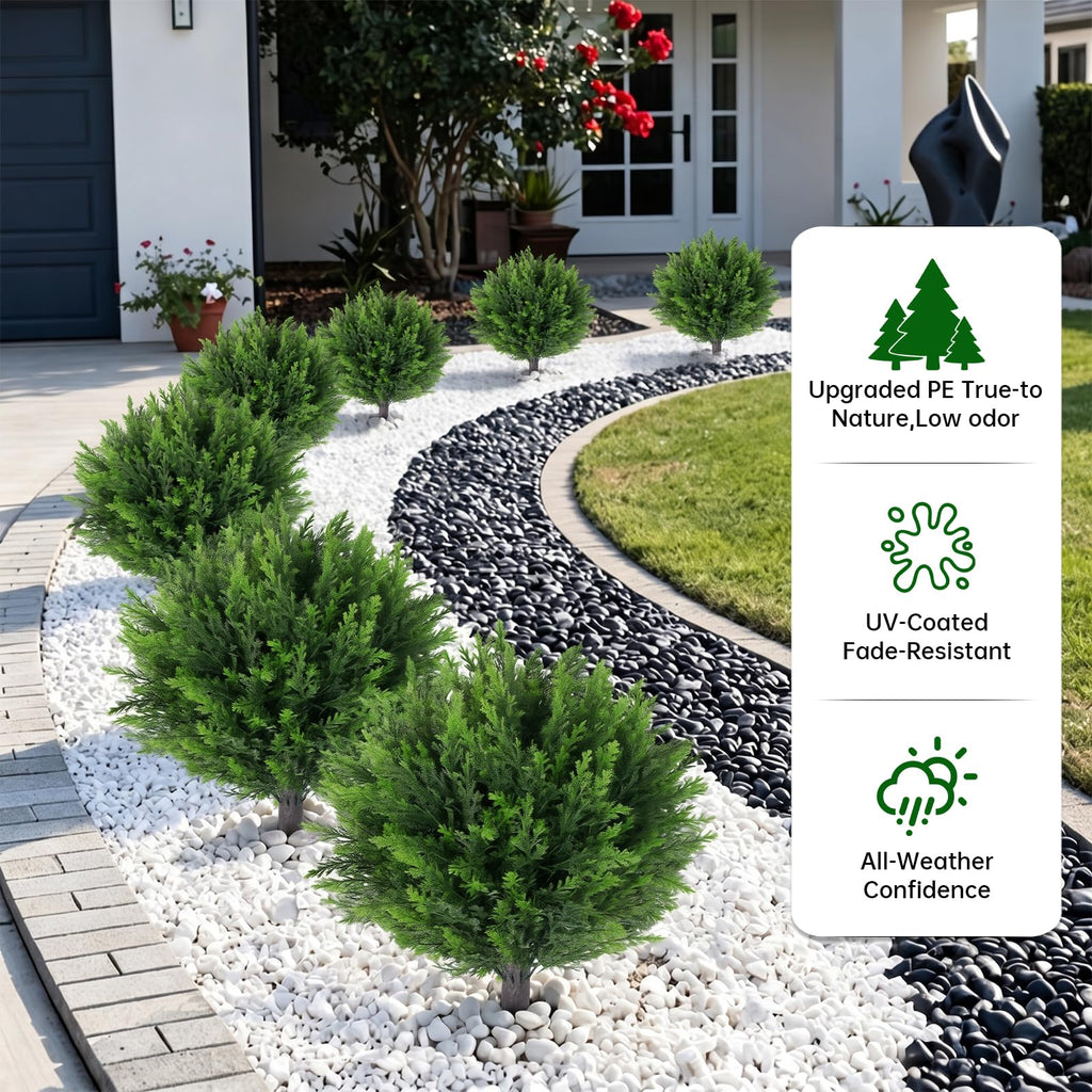 25" Artificial Cedar Topiary Ball with Ground Spike(2 Pack), Garden Decor