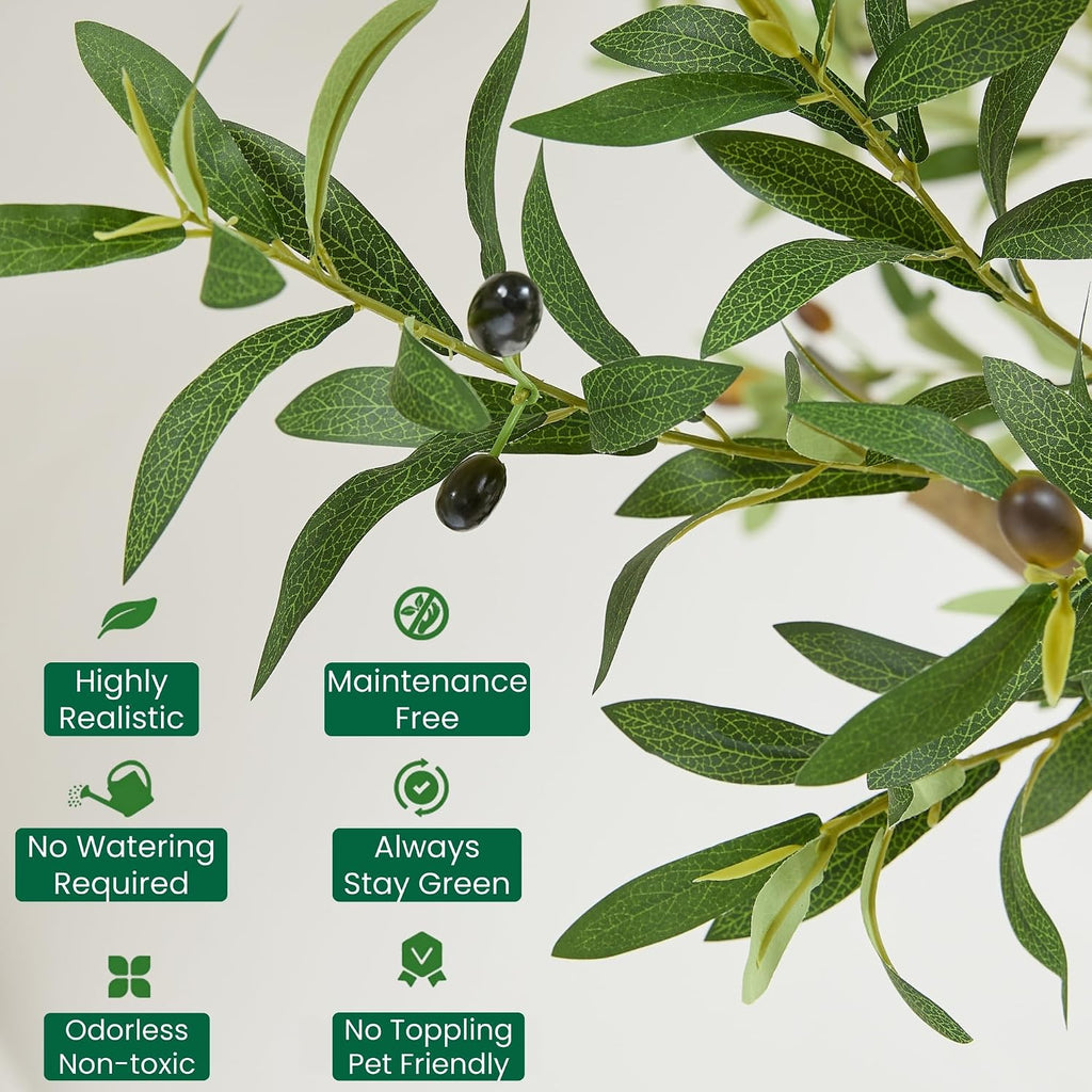 7.5 FT Large Luxury Artificial Olive Tree with Decorative White Pot