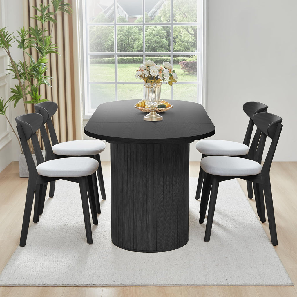 70.8 Inch Dining Table for 4-6 People, Oval Kitchen Table with Semi-Cylindrical Legs Base, Modern Farmhouse Round